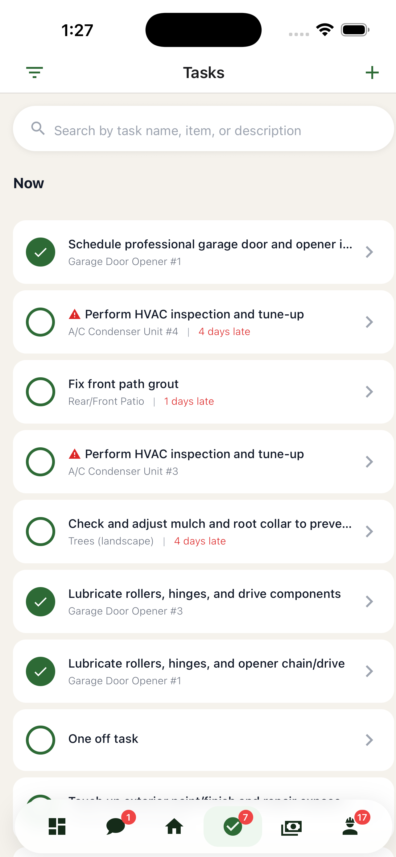 Latch task list showing what is due now